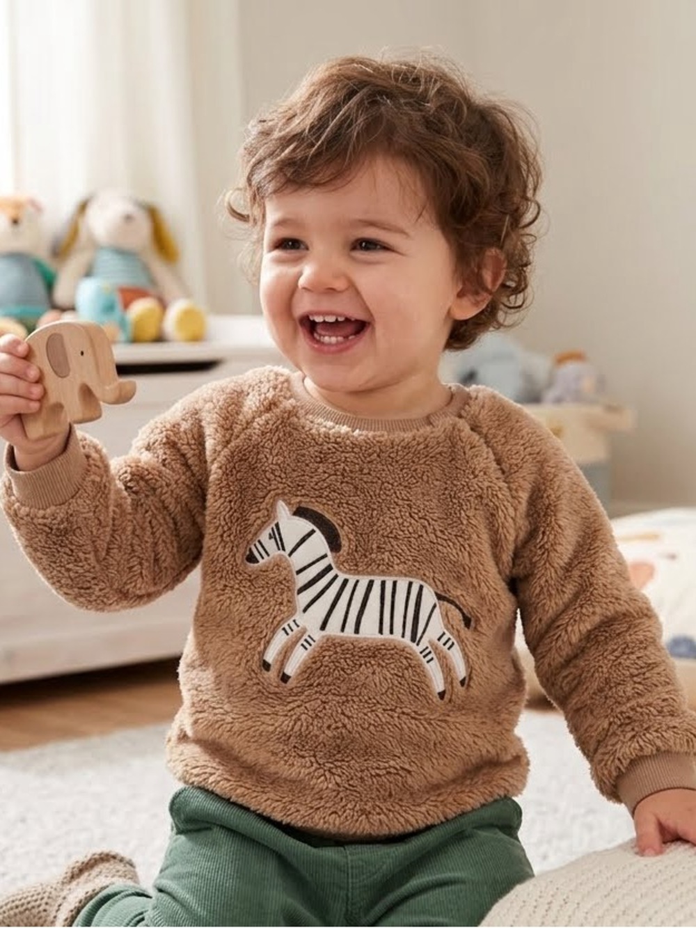 Pekkle Cozy Brown Kids Sweater with Zebra-24 months